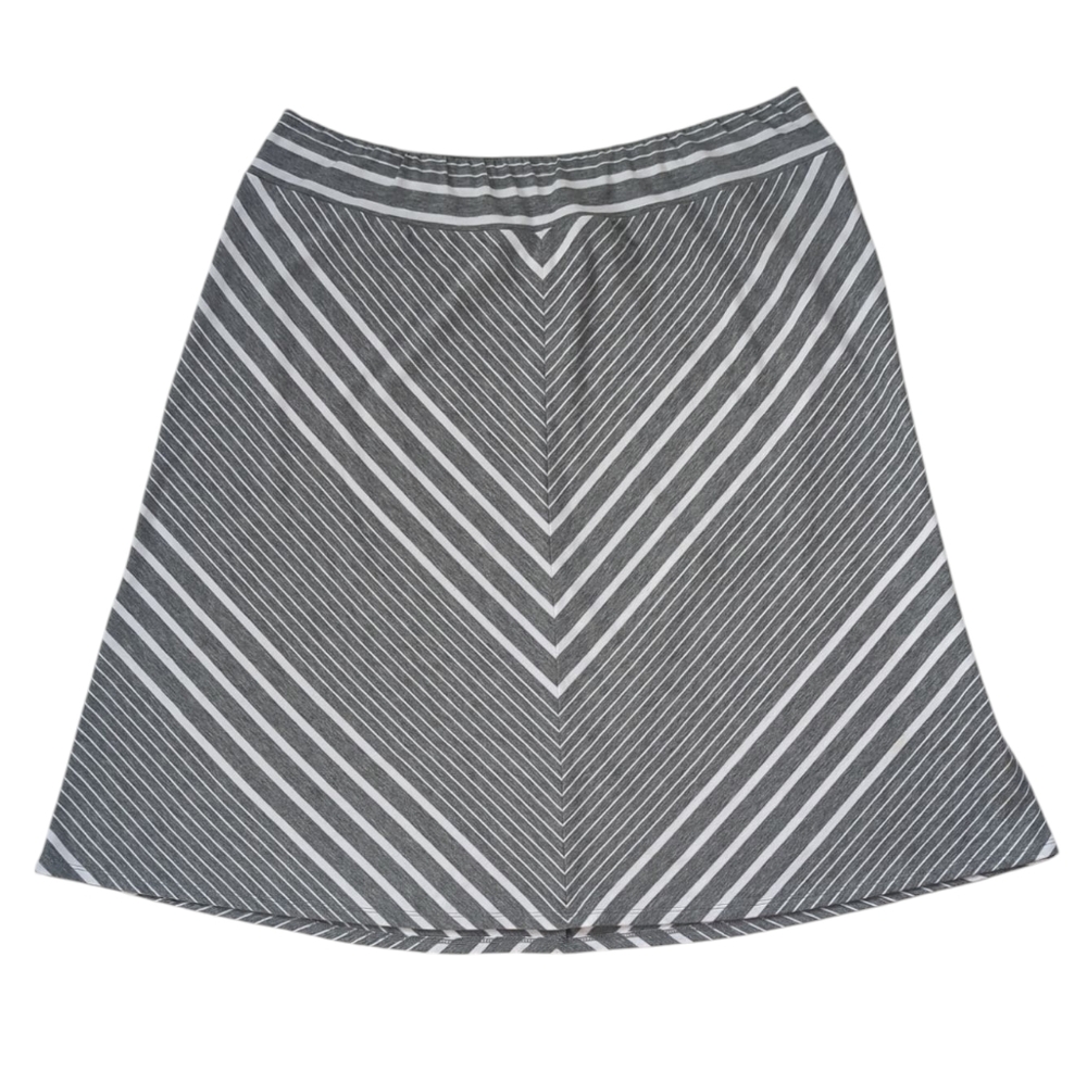 Ava & Viv Striped Pull On A-Line Skirt Plus Size 1X Grey White Stretch Waistband
